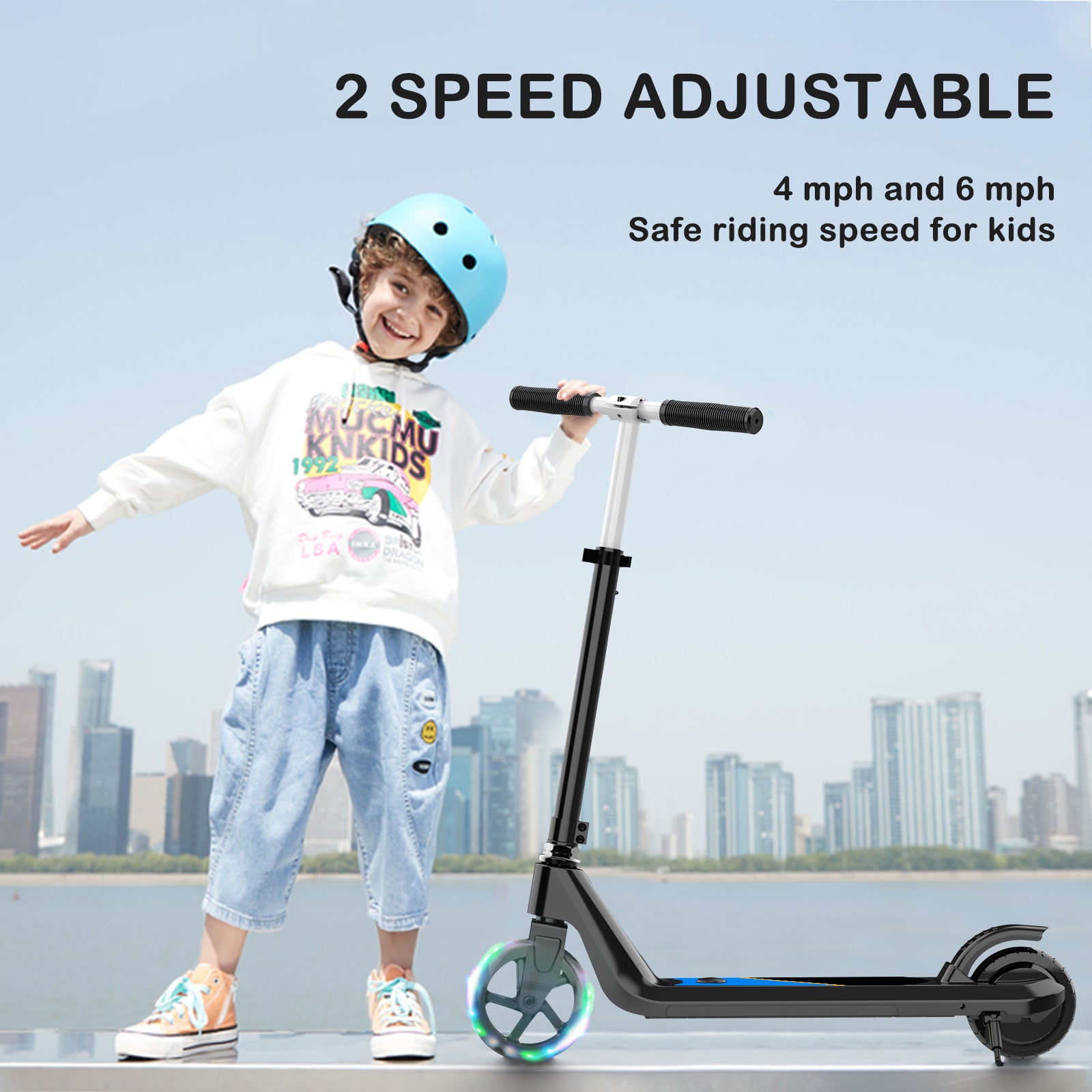 Electric Scooter for Kids Age 6-10, Kick-Start Boost Scooter with Adjustable Speed and Height, Flash Wheel & Deck Lights