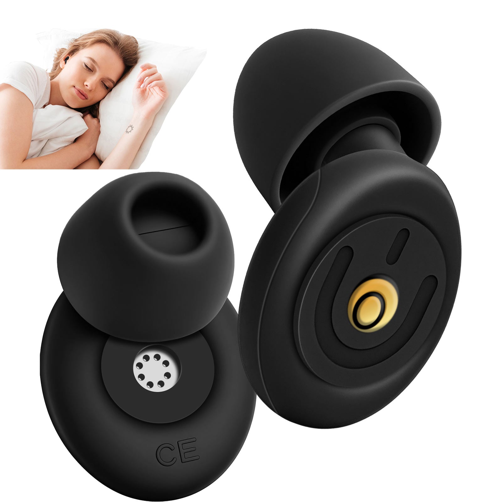 Ear Plugs, 3 Sizes Ear Plugs for Noise Reduction, Ear Protection, Reusable Silicone Ear Plugs, 25-45 db Noise Reduction, Earplugs for Sleeping, Working, Concertsing, Black