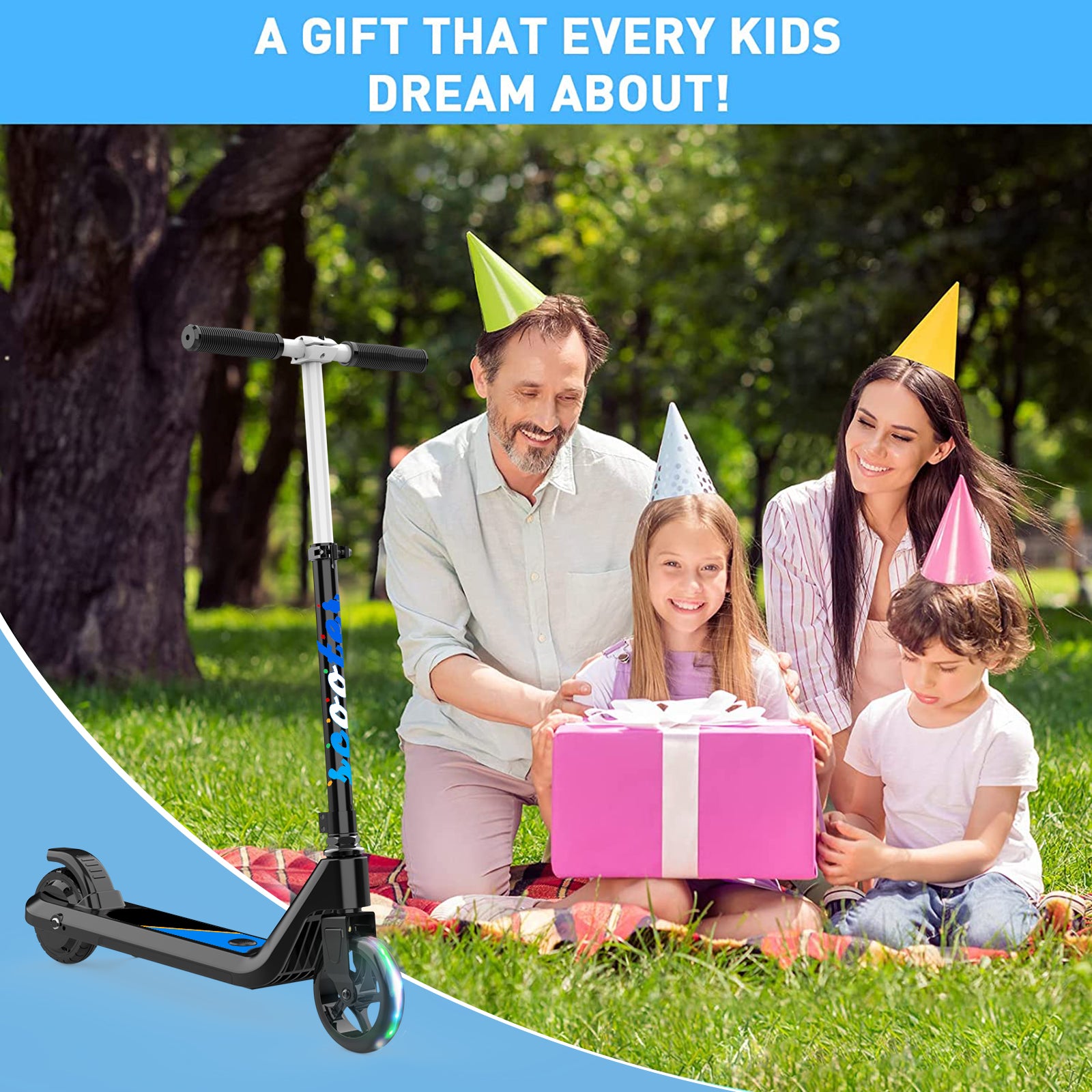 Electric Scooter for Kids Age 6-10, Kick-Start Boost Scooter with Adjustable Speed and Height, Flash Wheel & Deck Lights
