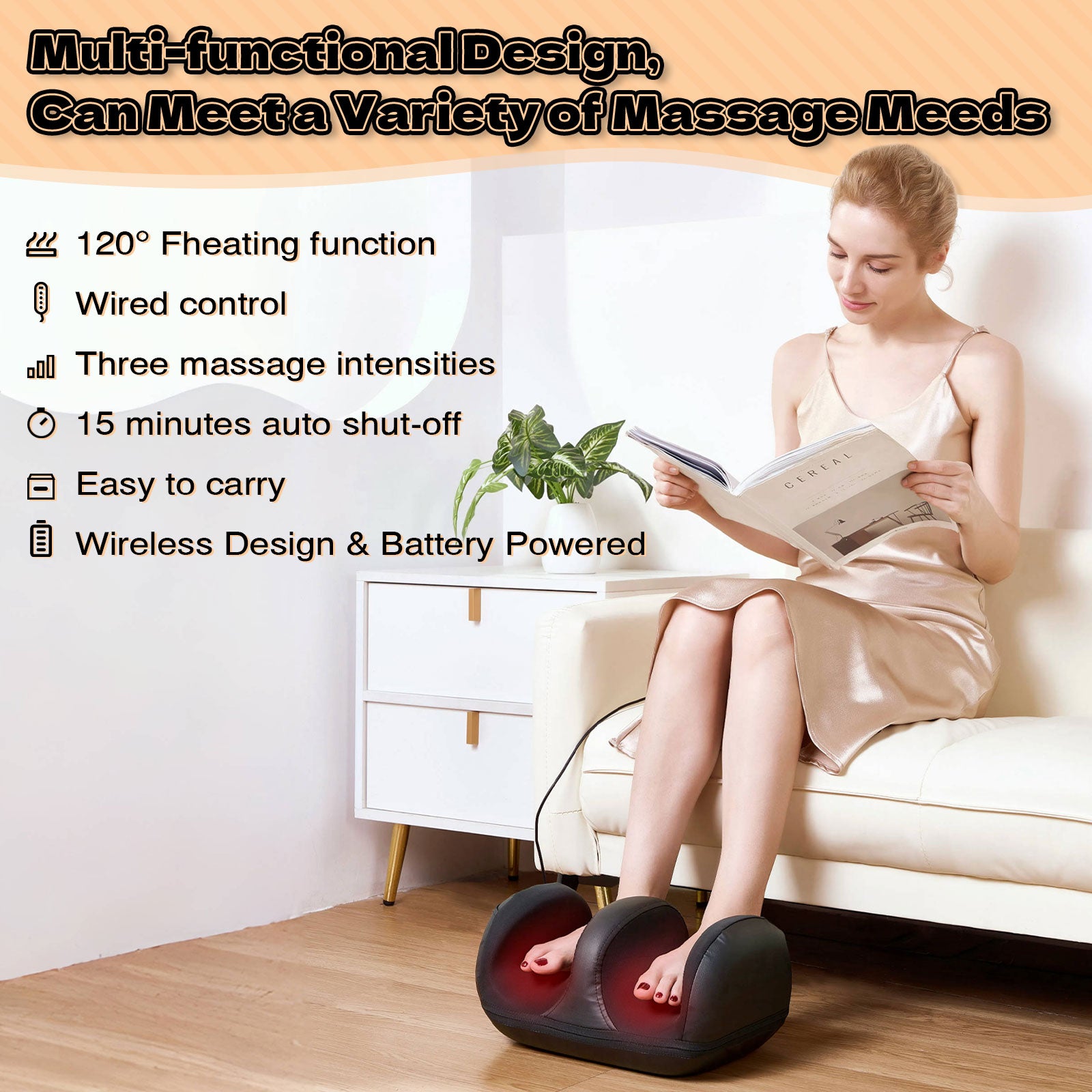 LINGTENG Foot Massager, Shiatsu Massagers, Heat Function, Rechargeable Massager, Massage Calf and Foot, Deep Kneading Massage, Relax for Home and Office, Gift for Women, Men, Dad, Mom