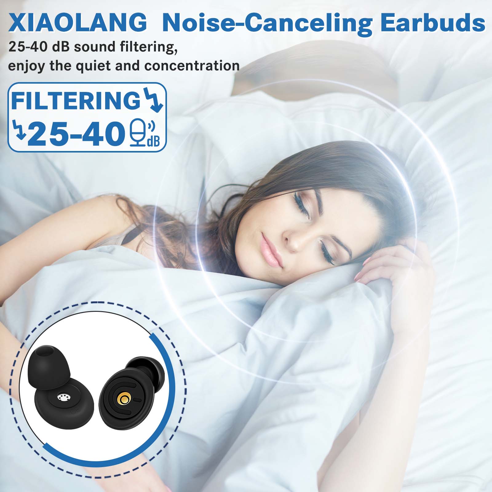 Ear Plugs, 3 Sizes Ear Plugs for Noise Reduction, Ear Protection, Reusable Silicone Ear Plugs, 25-45 db Noise Reduction, Earplugs for Sleeping, Working, Concertsing, Black