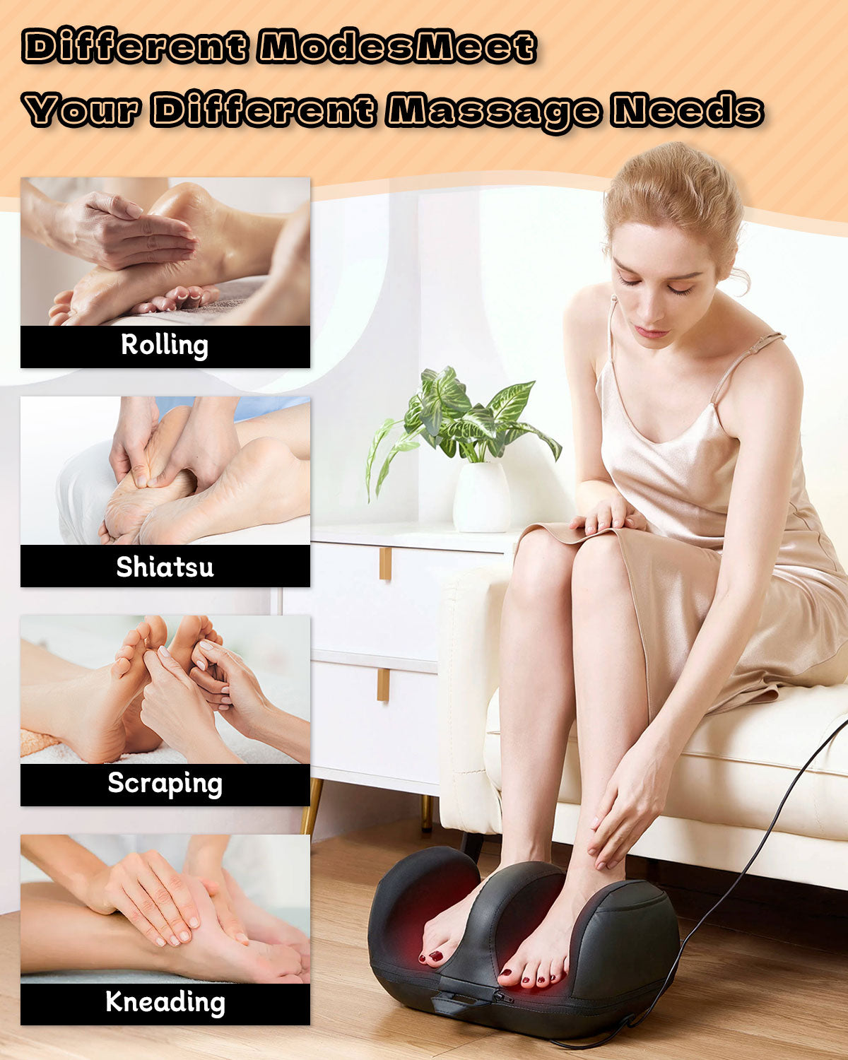 LINGTENG Foot Massager, Shiatsu Massagers, Heat Function, Rechargeable Massager, Massage Calf and Foot, Deep Kneading Massage, Relax for Home and Office, Gift for Women, Men, Dad, Mom