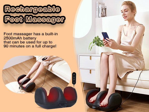 LINGTENG Foot Massager, Shiatsu Massagers, Heat Function, Rechargeable Massager, Massage Calf and Foot, Deep Kneading Massage, Relax for Home and Office, Gift for Women, Men, Dad, Mom