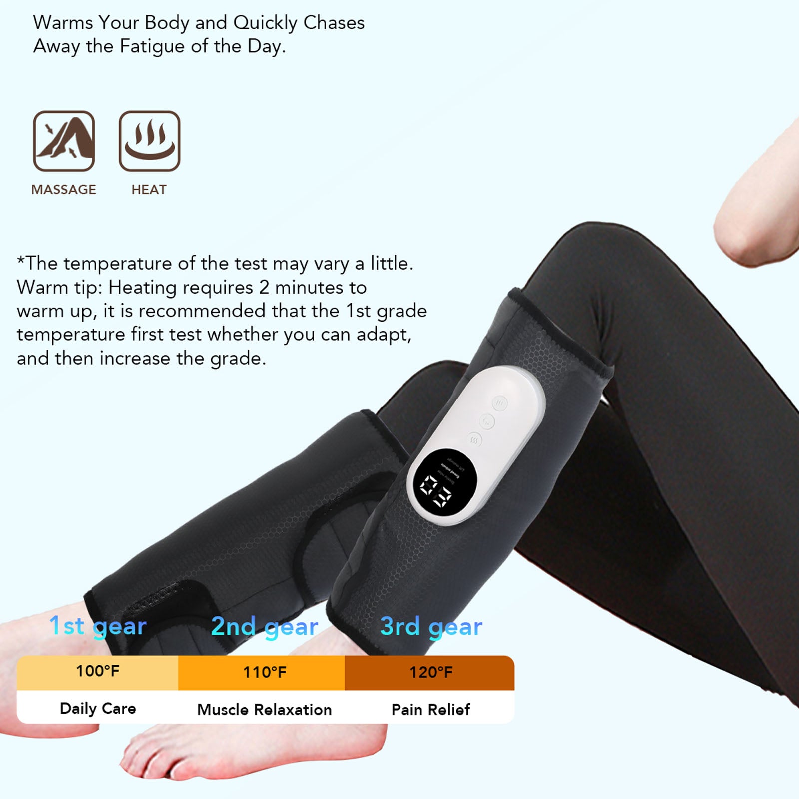 Calf Air Compression Massager with Heat, Relieve Fatigue (Calf Within 22.5 inches)