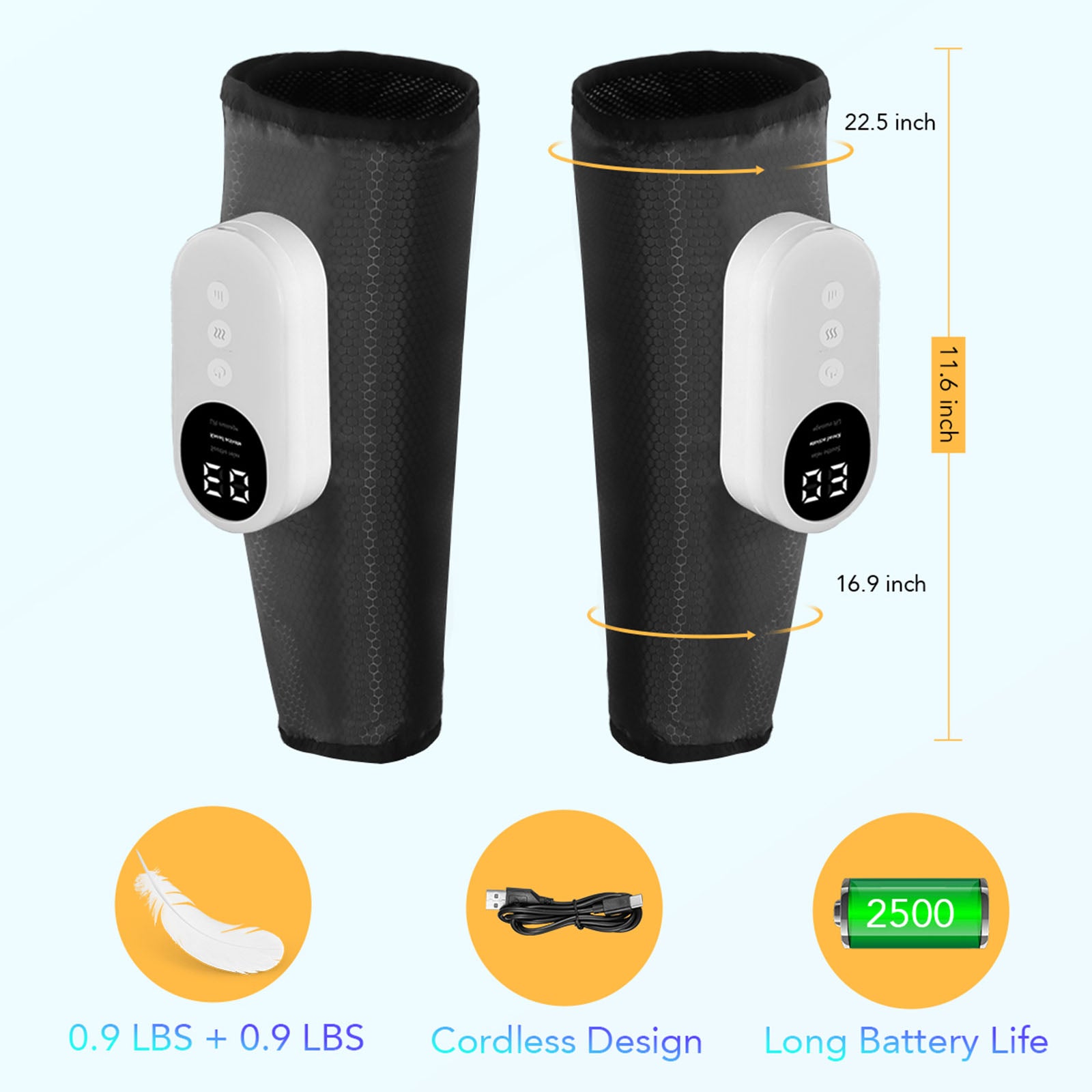 Calf Air Compression Massager with Heat, Relieve Fatigue (Calf Within 22.5 inches)