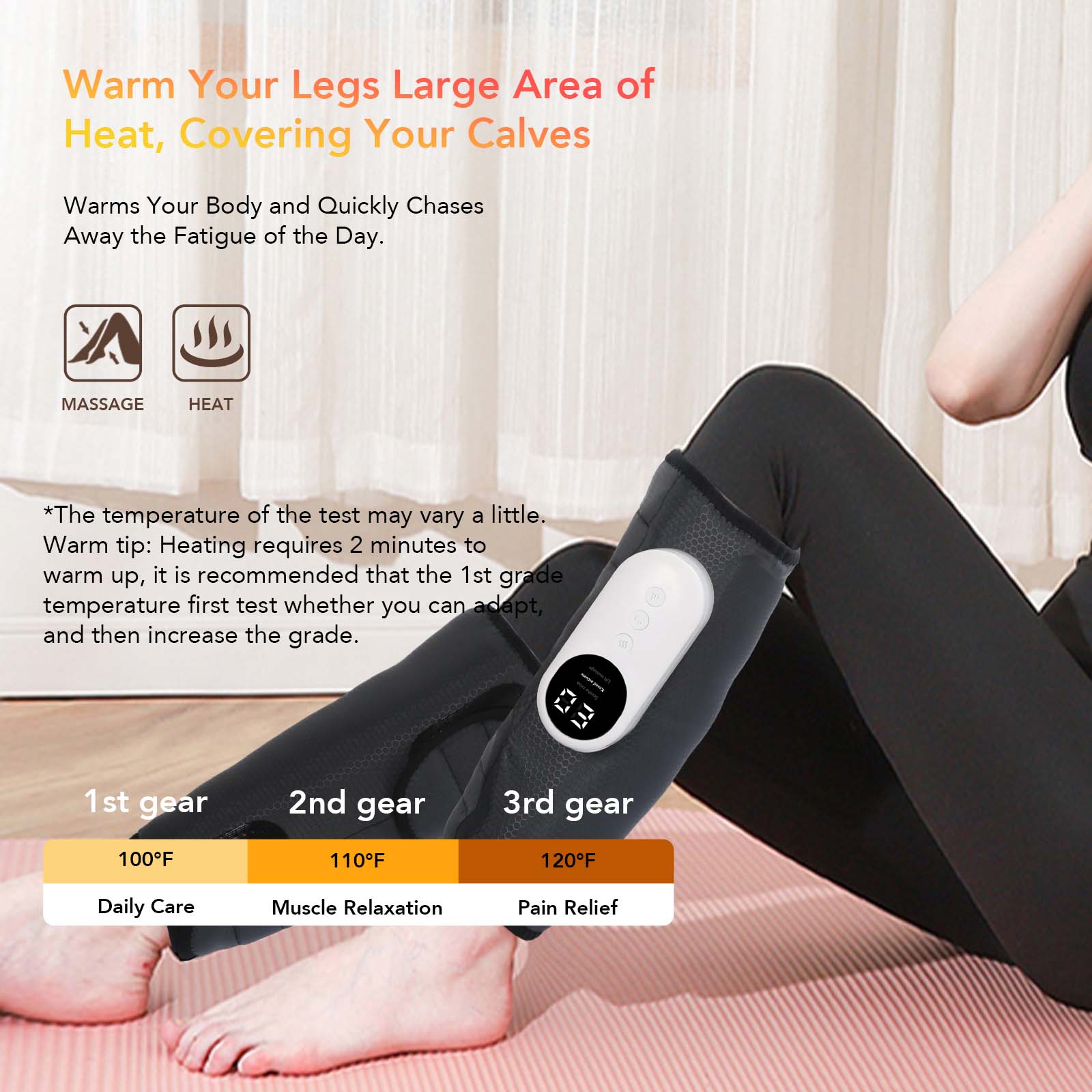 Calf Massager for Circulation and Pain Relief, Calf Air Compression Massager with Heat, 3 Intensities, 3 Modes (Pair)
