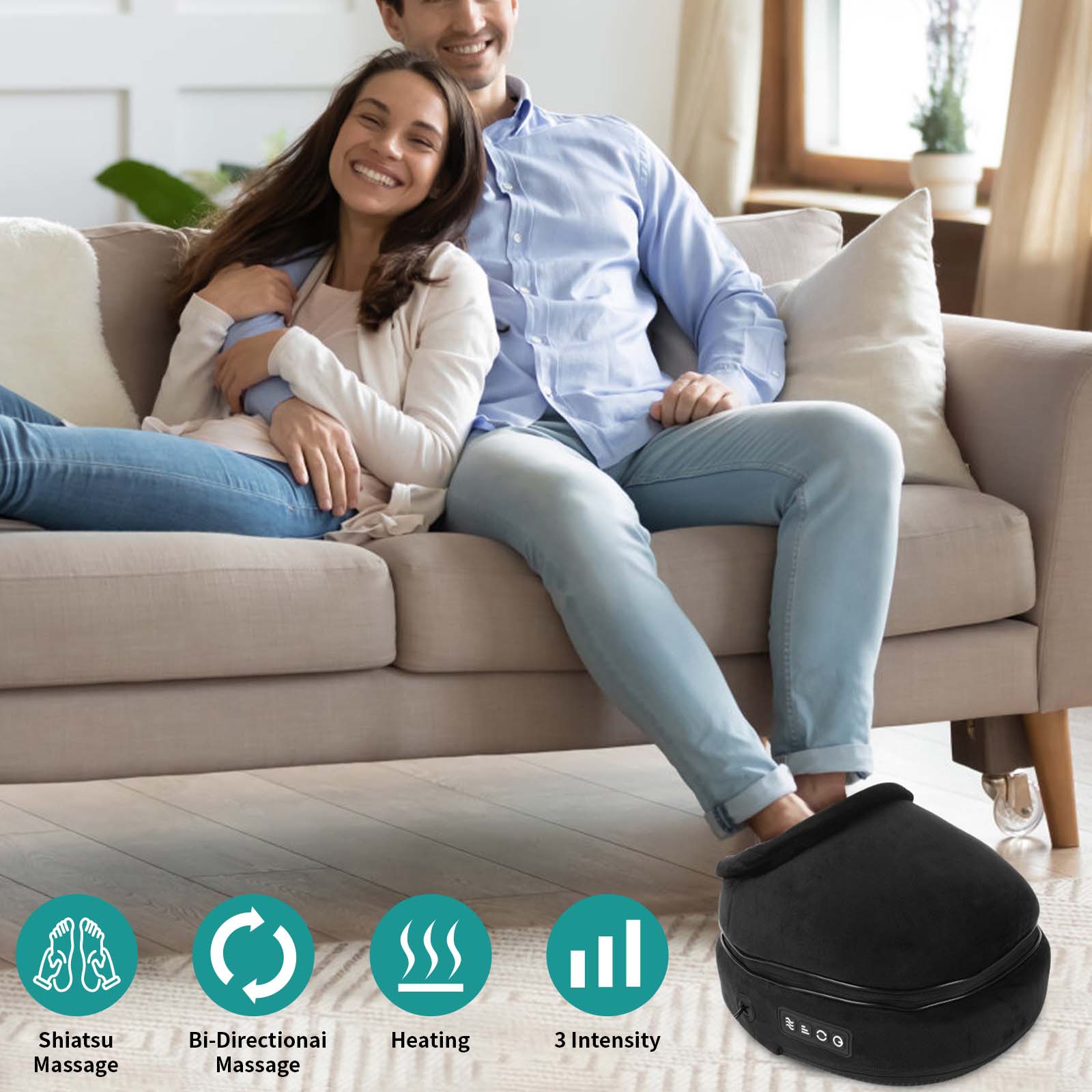 Foot Massager with Heat, Removable Top Cover for Calf, Back and Foot Massage, Fits Feet up to Size 14, Black