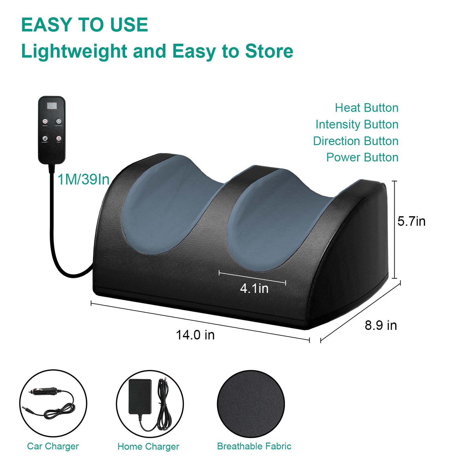 Foot Massager with Heat, Electric Foot Massager with Cord Remote Control, Birthday Gifts for Mom and Dad (Black)