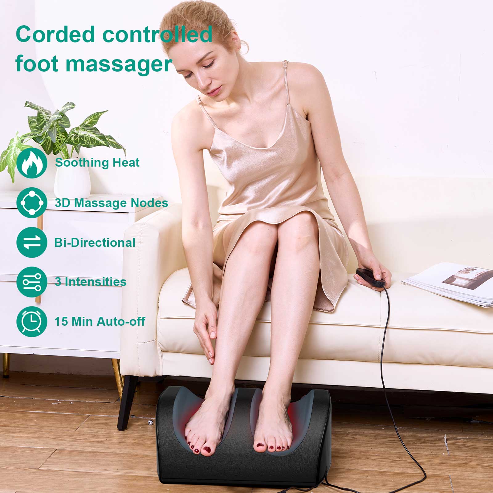 Foot Massager with Heat, Electric Foot Massager with Cord Remote Control, Birthday Gifts for Mom and Dad (Black)